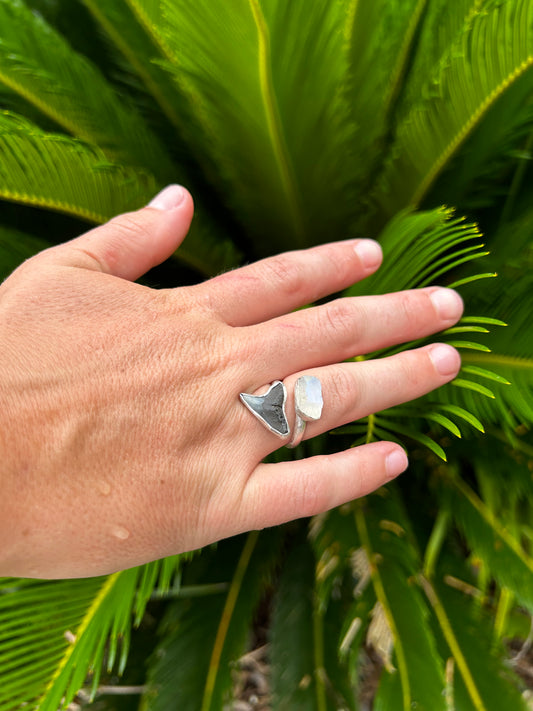 Siren's Shark Tooth Ring with Moonstone